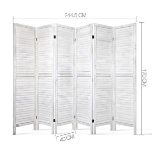 6 Panel Room Divider Screen | Privacy | Wood Foldable | Stand Timber | White