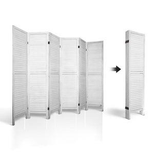 6 Panel Room Divider Screen | Privacy | Wood Foldable | Stand Timber | White