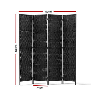 4 Panel Black Timber Room Divider / Screen Privacy