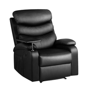 Black Leather Recliner Armchair With Table Tray