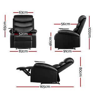 Black Leather Recliner Armchair With Table Tray