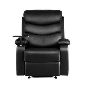 Black Leather Recliner Armchair With Table Tray