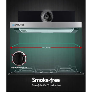 Devanti Rangehood Range Hood Stainless Steel Slide Out Kitchen Canopy 60cm 600mm Black