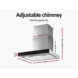 Devanti Rangehood 600mm Range Hood 60cm Stainless Steel Glass Kitchen Canopy