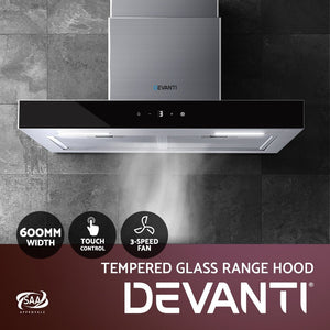 Devanti Rangehood 600mm Range Hood 60cm Stainless Steel Glass Kitchen Canopy - The Hippie House