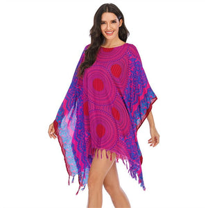 Boho Bikini Cover Up | Rose Red Bohemian Swimwear Beach Top | Free Size