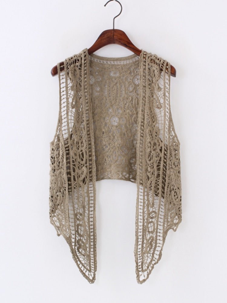 Open Stitched Boho Hippie Crochet Knitted Blouse Vest | 3 Colours | Free Size