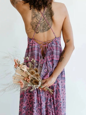 Women's Purple Casual Hippie Peace Dress | Sleeveless | S-XL