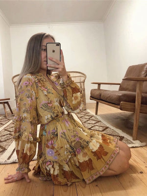 Elegant Hippie Styled Bohemian Summer Dress | S-L | Yellow & Pink