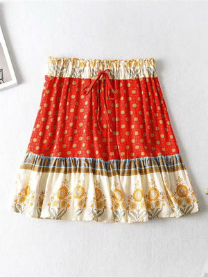 Women's Boho Off Shoulder Strapless Red Or Black Top With Matching Mini Skirt | Clothing Set | M-L