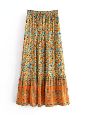 Women's Bohemian Styled Yellow Sun Flower Long Skirt | S-L