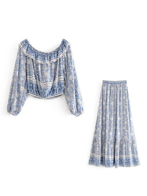 Women's Festival Two Piece Outfit | Long Sleeve Top + Long Bohemian Dress | S-L