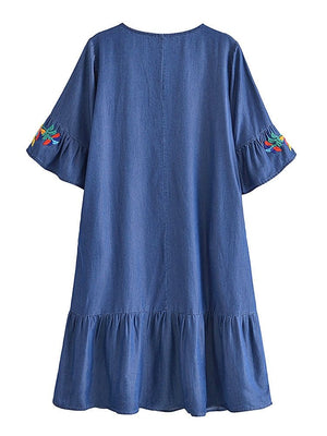 Women's Old School Hippie Beach Mini Dress | Denim | M-L