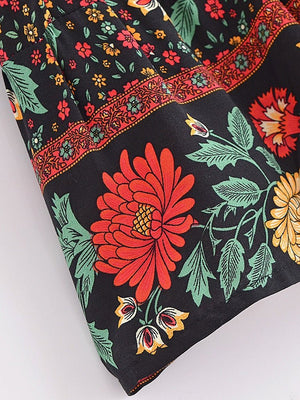 Cute Boho Hippie Summer Shorts | Black Flower Design | S-L