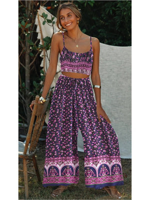 Women's Purple Boho Two Piece Outfit | Sleeveless Top + Bohemian Pants | S-L