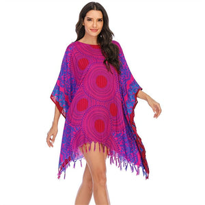 Boho Bikini Cover Up | Rose Red Bohemian Swimwear Beach Top | Free Size