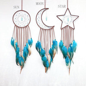 Blue Sun, Moon And Star Dream Catcher Set