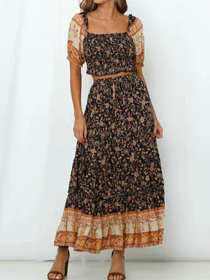 Women's Two Piece Bohemian Spice Outfit | Off Shoulder Top + Drawstring Skirts 2 | S-L