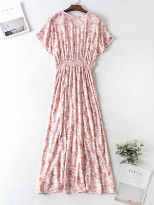 Cute Pink Women's Bohemian Deep V-Neck Dress | S-L