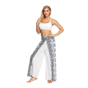 Women's Casual Slit Wide Leg Hippie Boho Pants | White Yoga Design | S-L