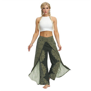 Women's Casual Slit Wide Leg Hippie Boho Pants | Yoga Guru Design | S-L