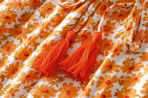 Women's Orange Floral Two Piece Suit | Sleeveless Top + Mini Skirts | S-L