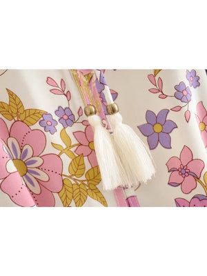 Women's Floral Boho Romper With Tassels | V-Neck Jumpsuit | S-L