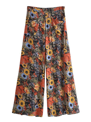 Groovy Hippie Loose Long Pants | Flower Design | S-L