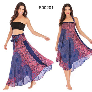 Women's Blue & Red Versatile Bohemian Skirt Dress | Dual Purpose | Free Size