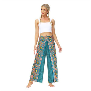 Women's Casual Slit Wide Leg Hippie Boho Pants | Flower Child Design | S-L
