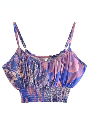 Women's Star and Moon Two Piece Suit | Sleeveless Top + Bohemian Shorts | 2 Pieces Outfit | S-L