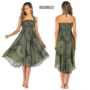 Women's Green Circular Versatile Bohemian Skirt Dress | Dual Purpose | Free Size