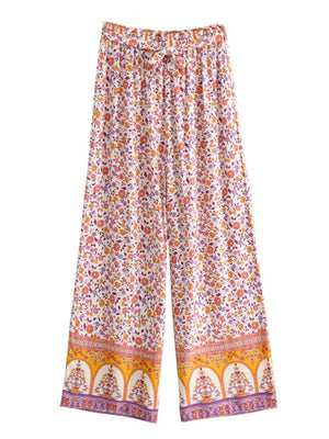 Women's 60's Flower Child Two Piece Outfit | Sleeveless Top + Bohemian Pants | S-L
