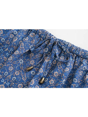 Women's Hippie High Waisted Skirt | Floral Blue / Red | S-L