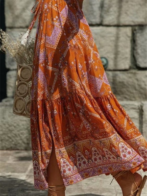 Women's Hippie High Waisted Skirt | Floral Orange | S-L