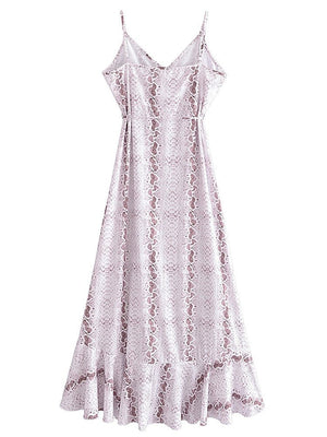 Women's White Patched Bohemian Sexy Deep V-Neck Dress | S-XL