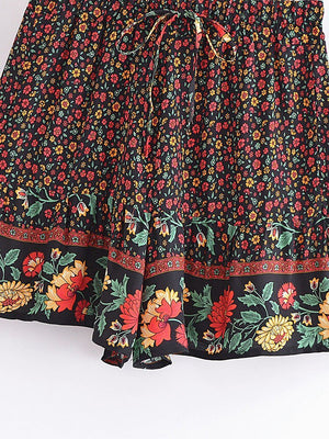 Cute Boho Hippie Summer Shorts | Black Flower Design | S-L