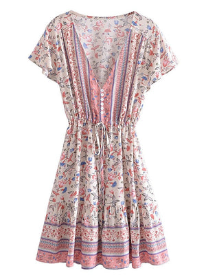 Cute Hippie Boho Pink Sundress | Loose Fit + Vneck | S-XL