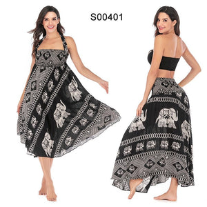 Women's Black Elephant Versatile Bohemian Skirt Dress | Dual Purpose | Free Size