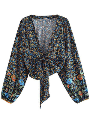 Ladies Loose Crop Top Bohemian Blouse | Various Colours | S-L