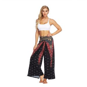 Women's Casual Slit Wide Leg Hippie Boho Pants | Black Magic Design | S-L