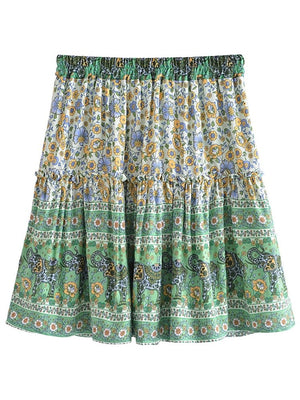 Vintage Styled Green Hippie Skirt | With Tassels | M-L