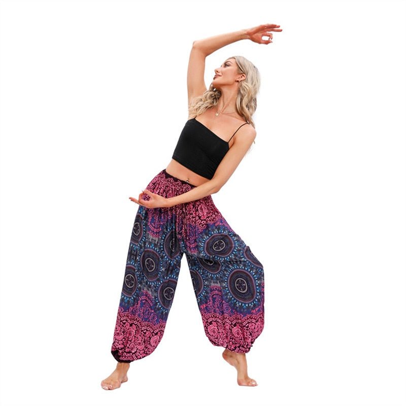 Women's Boho Styled Hippie Harem High Waisted Zumba Pants | 100% Rayon | Free Size