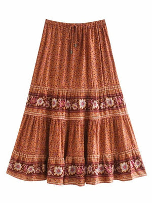 Women's Hippie High Waisted Skirt | Floral Blue / Red | S-L