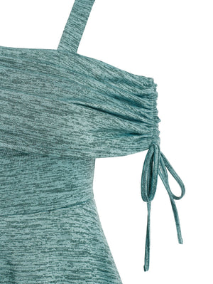 Blue Boho Skew Collar Dress | M-XXXL