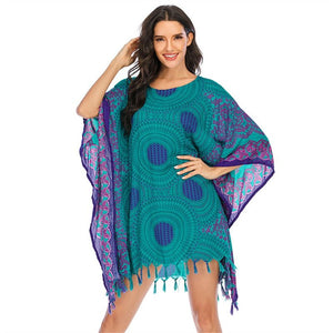 Boho Bikini Cover Up | Green Bohemian Swimwear Beach Top | Free Size