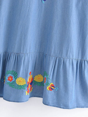 Women's Old School Hippie Beach Mini Dress | Denim | M-L