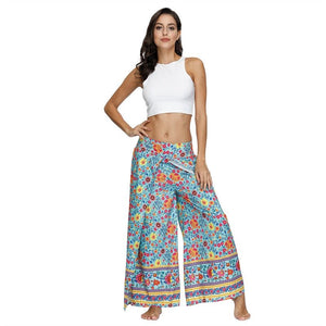 Women's Casual Slit Wide Leg Hippie Boho Pants | 60's Flower Child Design | S-L