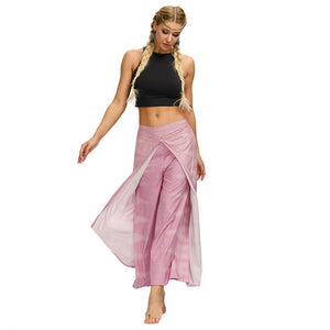 Women's Casual Slit Wide Leg Hippie Boho Pants | Light Pink Design | S-L