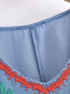 Women's Old School Hippie Beach Mini Dress | Denim | M-L